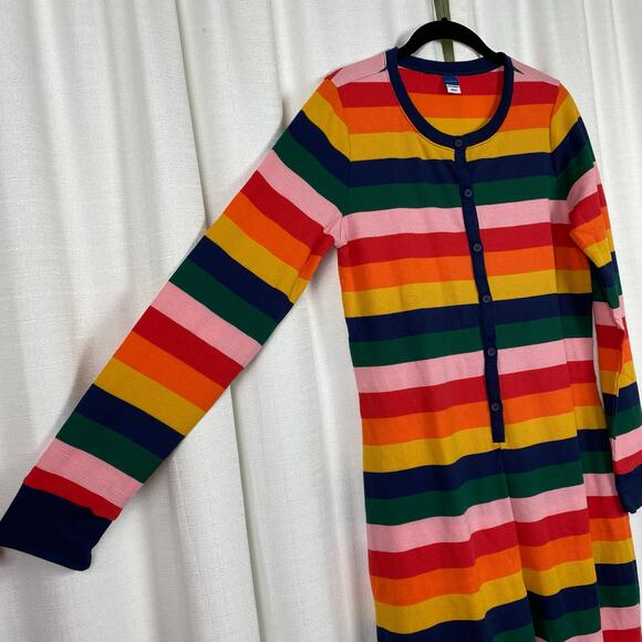 Old Navy Rainbow Stripe Waffle Knit Pajama Thermal Onesie Sz.L NWT - Picture 9 of 14